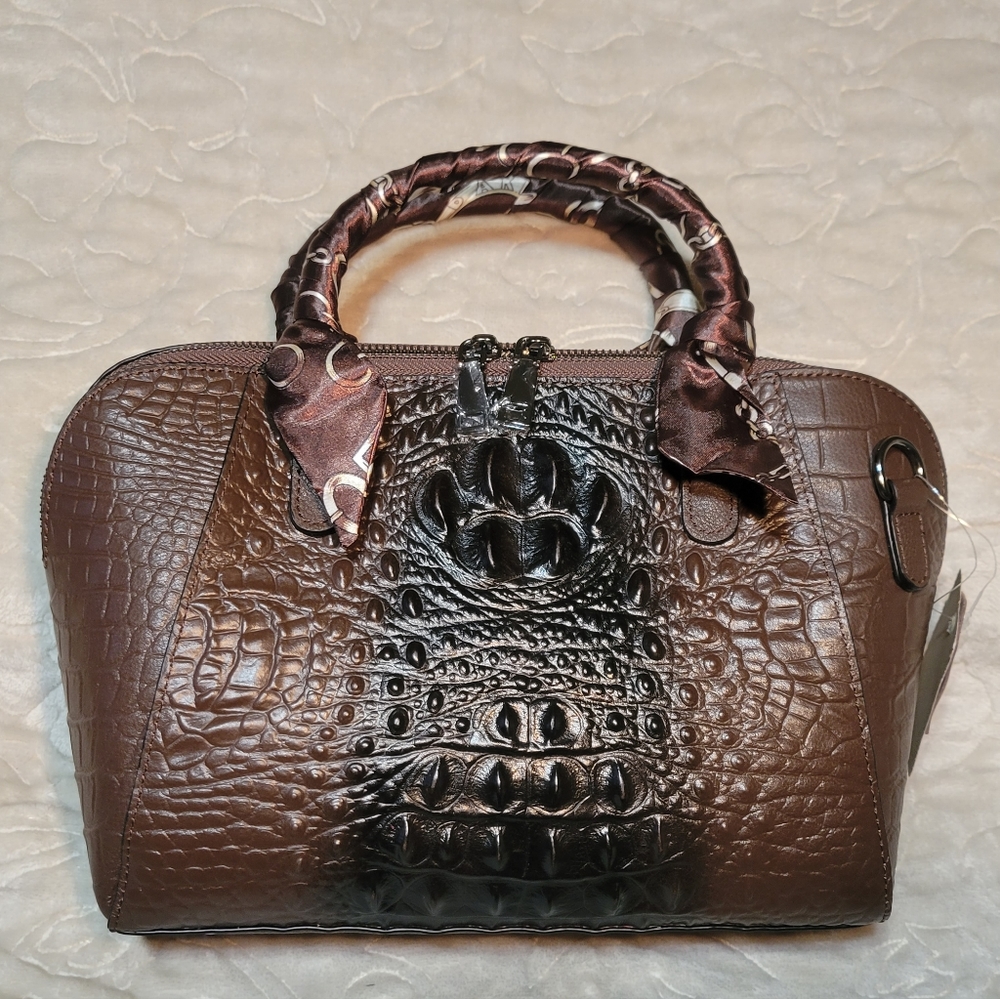 Chocolate Crocodile Embossed Genuine Leather Crossbody Bag
